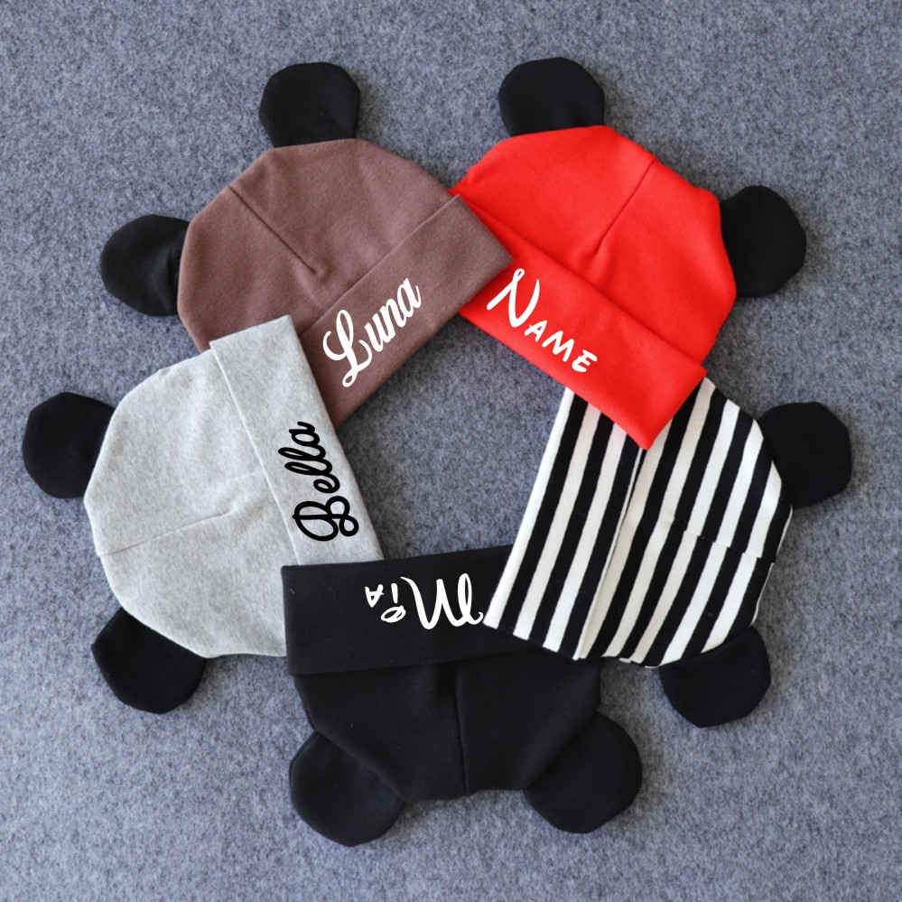 Infant Beanie Hat With Ears - Personalised Cute Baby Beanie Gift Newborn