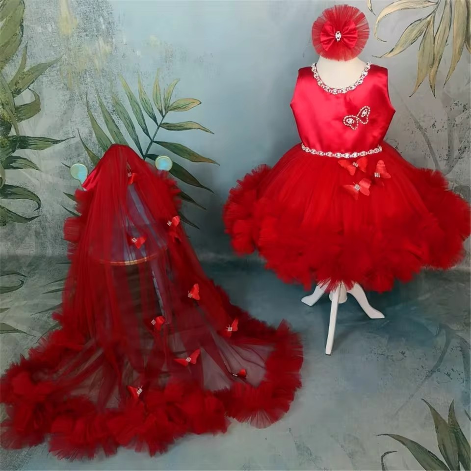 Customized Red Flower Girl Dre - Toddler Girl Tulle Party Dress 评论和价格