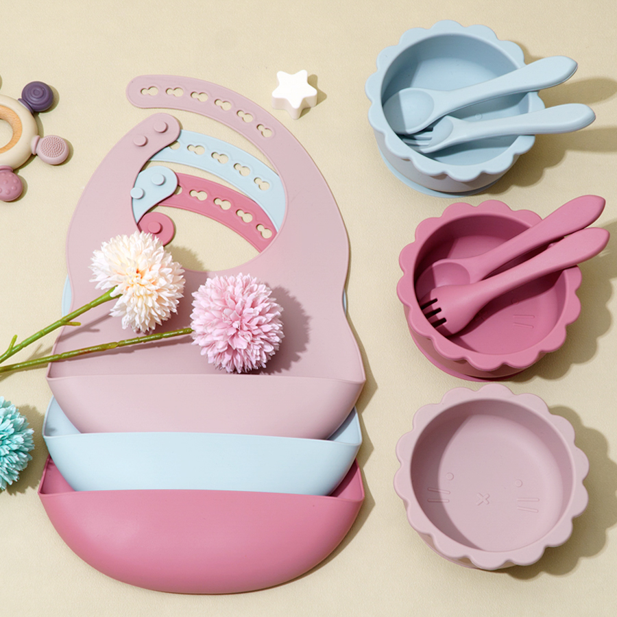 4PCS Baby Silicone Tableware S - Waterproof Baby Bibs Silicone 评论和价格