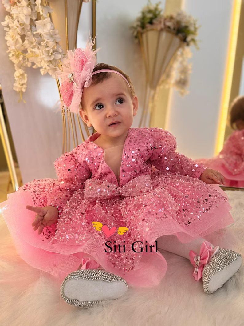 Pink Princess Baby Dress Flowe - Toddler Girl Tulle Party Dress 评论和价格