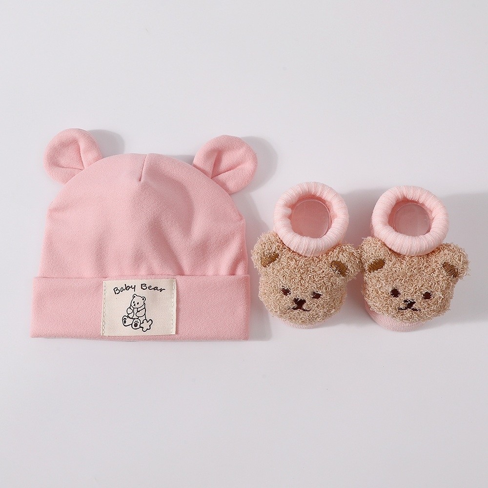 2Pcs/Set Cute Cotton Baby Hat  - Infant Beanie Hat With Ears 评论和价格
