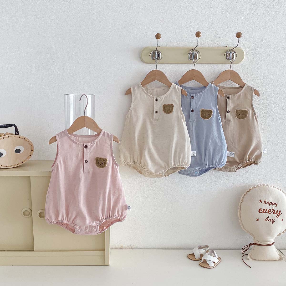 Baby Summer Bear Thin Sleevele - Baby Summer Linen Sleeveless Jumpsuit 评论和价格