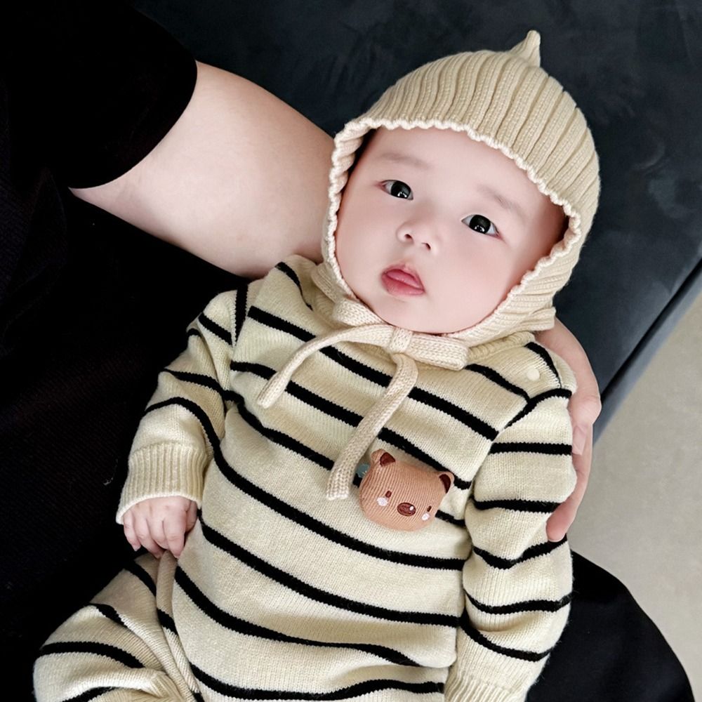 Cute Solid Color Baby Hat Wint - Infant Beanie Hat With Ears 评论和价格