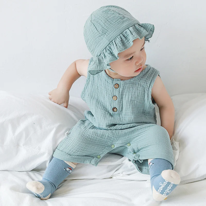 2Pcs/Set Baby Summer Clothing  - Baby Summer Linen Sleeveless Jumpsuit 评论和价格